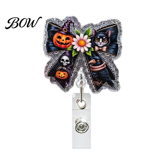 Office Badge Clip Retractable Holder, Halloween Glitter Acrylic Reel, Cute Ghost Accessories Pumpkin ID Card Holder for Nurse Doctor Teacher