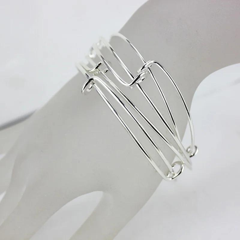 1 шт. Расширяемый браслет-бенгл, серебристый браслет с проволочной обмоткой, регулируемые браслеты, женская модная бижутерия, браслеты-бенглы