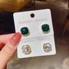 Green Color Crystal Square Women's Stud Earrings Gold Color Side Vintage Baroque Fairy Elegant Wedding Exquisite Ear Jewelry 2023
