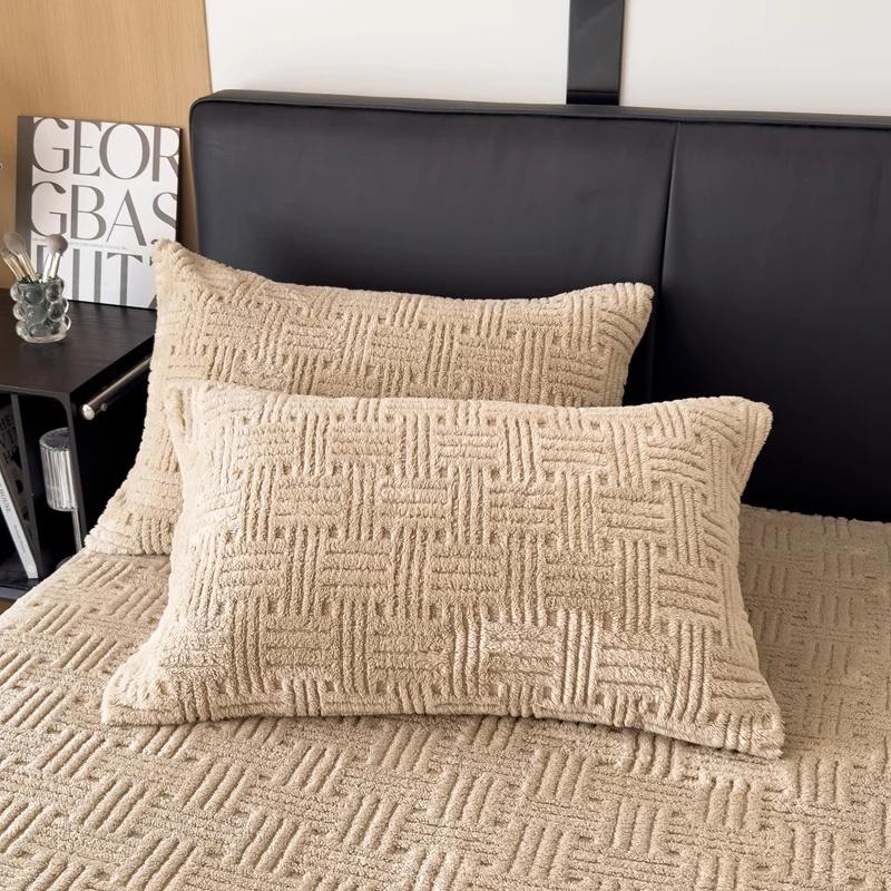 3 предмета Постельное белье Новое Хлопковый Флис Жаккард Осень Зима Шапка на кровать Приятное к коже и Теплое Молочный Вельвет Наматрасник с Растягивающимся Покрывалом