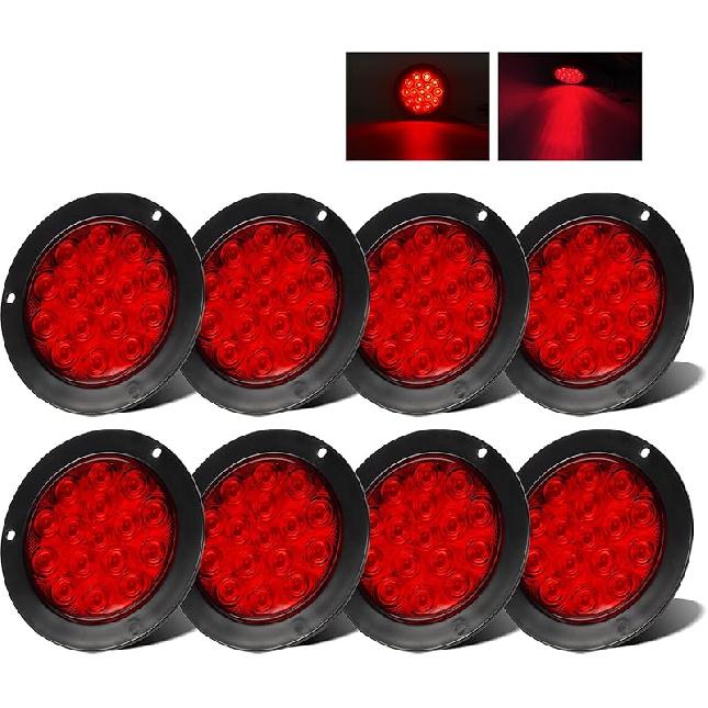 LIGBT 4Pcs 4 Inch Red Led Round Trailer Tail Lights 16 LED 4" Led Trailer Stop Brake Turn Tail Lights Waterproof Led Trailer Light For Truck Boat RV