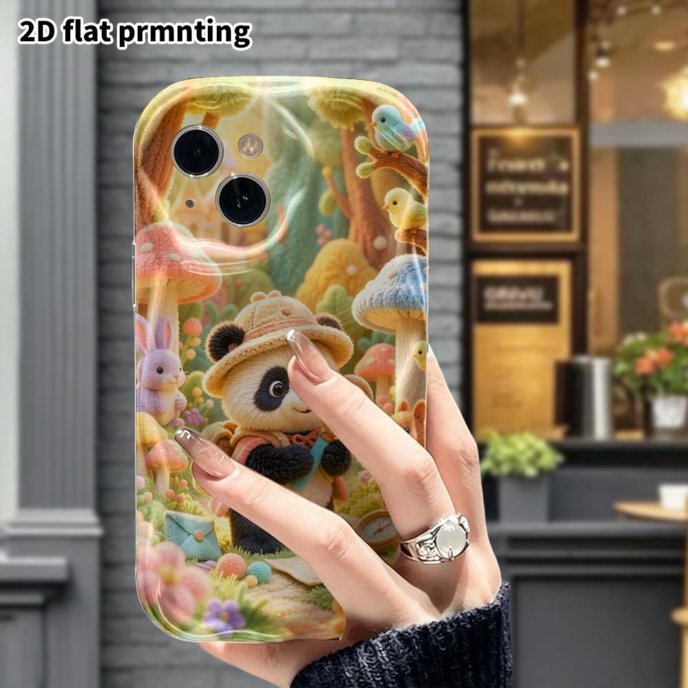 Phone Case: 2D flat, suitable for iPhone 18 17 16 15 14 13 12Pro protective case, Forest Adventure Panda, perfect Christmas and Halloween holiday gift