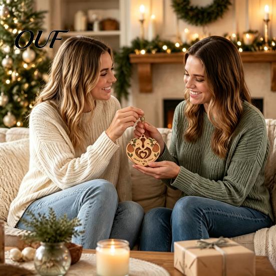 Festive Holiday Tree Decoration Sisterhood Elephant Christmas Ornament, Acrylic Heart Shaped Friendship Best Friend Keepsake Present Keepsake,