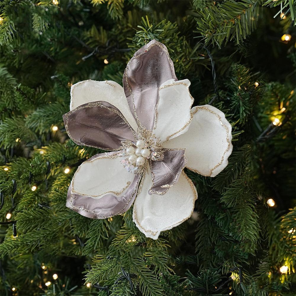 Realistic Artificial Christmas Poinsettia Flocking Glitter Christmas Flower Stem Home Decor