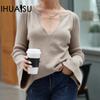 Women's Autumn and Winter Solid Colour Pullover Jumper Temperament Commuter V-neck Large Size Loose Knit Sweater