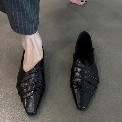 Версия из овчины~ Новая модель, туфли-лодочки с маленьким квадратным носком из мятой кожи, для ношения на работу, на плоской подошве, маленькие кожаные туфли