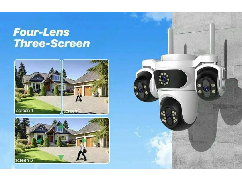 ICsee 360° Rotating WiFi Surveillance Camera with Triple-Lens, Triple-Screen, and Human Detection