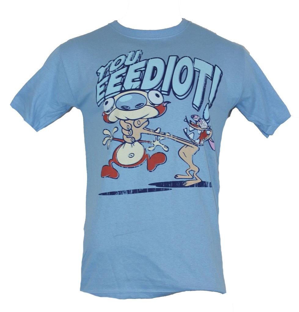 Ren and Stimpy Adult New T-Shirt - "You Eeediot!" Ren Choking Out Stimpy Pic