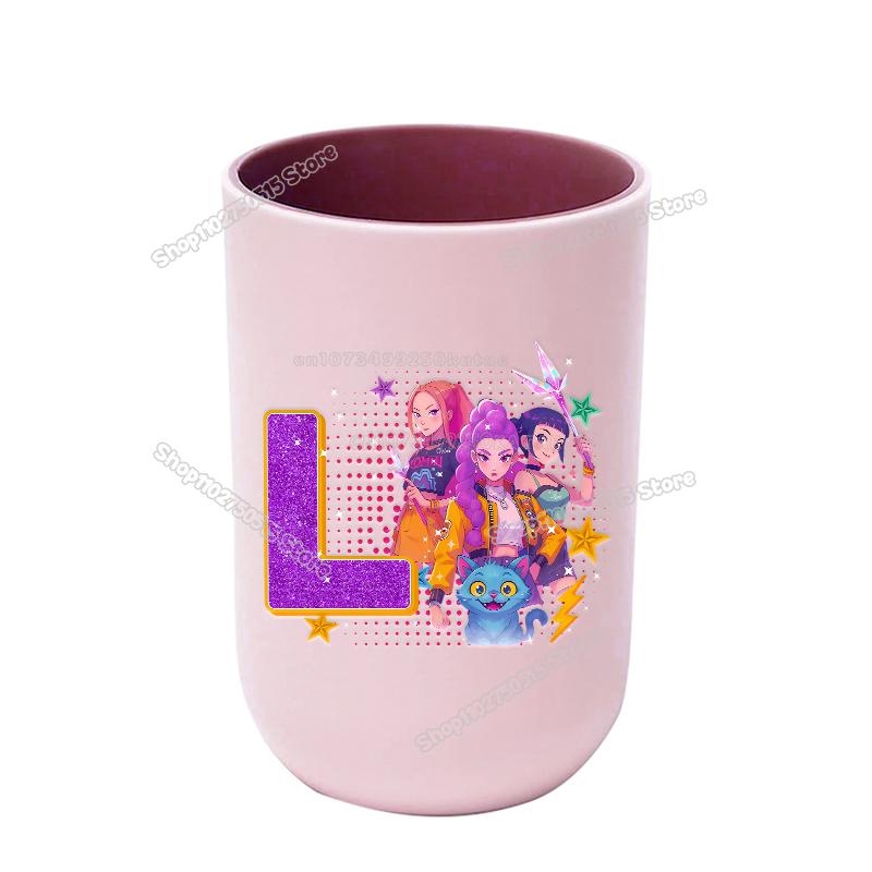 KPop Demon Hunters Letter A-Z Kids Toothbrush Cup Rumi Mira Zoey Girl Washing Mouth Mugs Water Cup Bathroom Toothbrush Holder