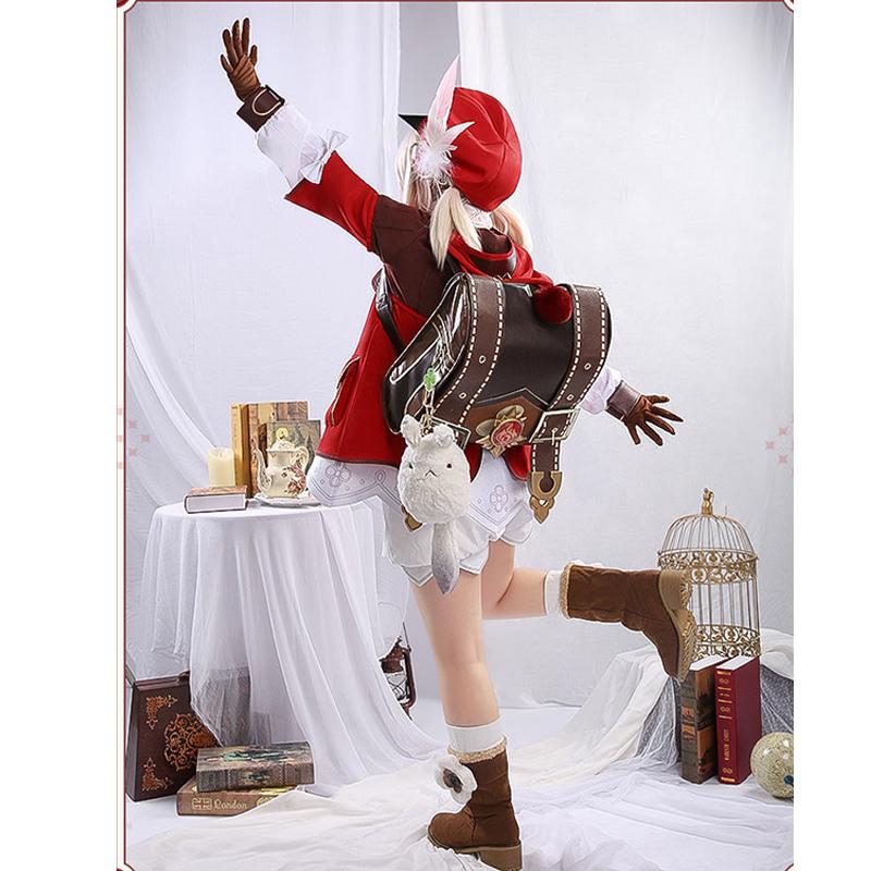 Игра Klee Косплей Костюм Аниме Лоли Красное Милое Платье Носок Парик Карнавальный Рюкзак Хэллоуин Косплей Костюм