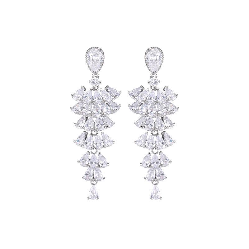 Серьги из циркония в форме веера с бахромой и бриллиантами в стиле тяжелой промышленности, модные, длинные, легкие, роскошные, супер яркие, маленькие серьги-юбки