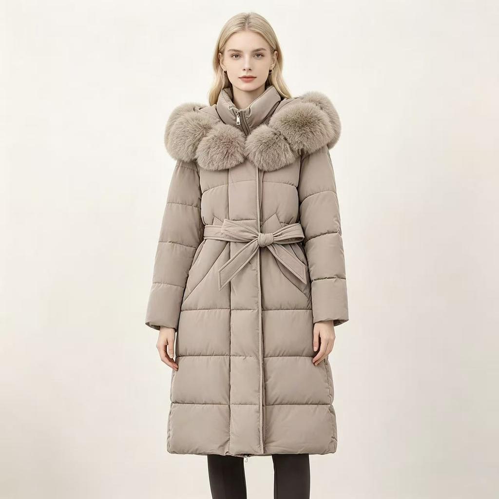 Winter knee versatile padded jacket with lace-up thickened padded jacket women's medium and long hooded jacket padded jacket new