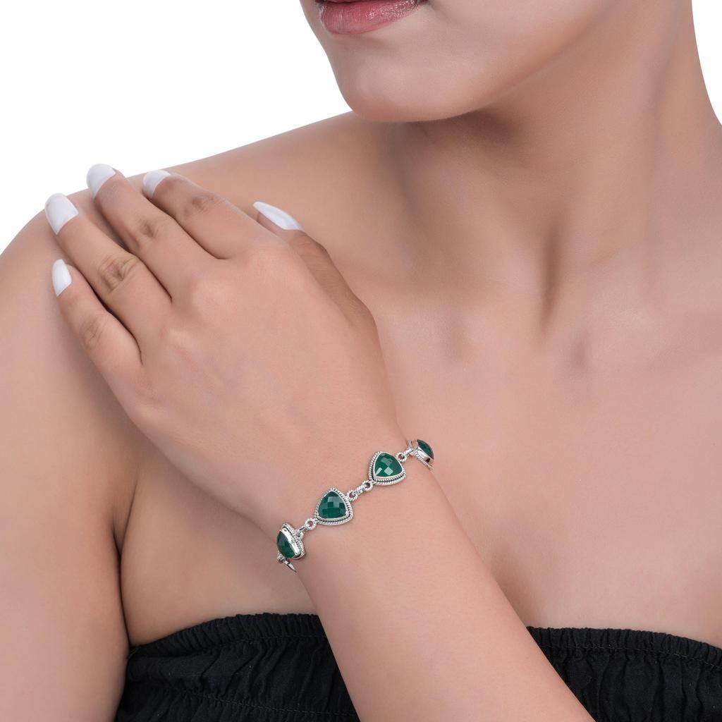 Sterling Silver Green Onyx Bracelet - Handmade Gemstone Jewelry