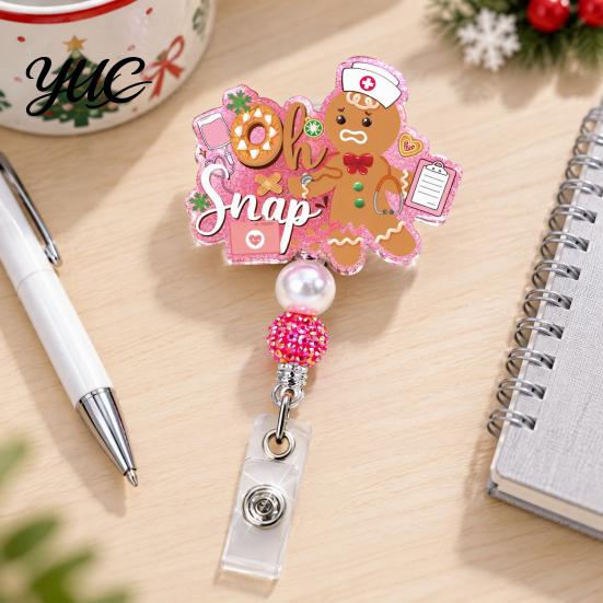 Work ID Card Reel Christmas Retractable Badge Reel, 360 Degree Smooth Rotating Clip, Teacher Waterproof Acrylic Holder for Cards And Keys Id Clip