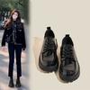 Маленькие кожаные туфли женские в британском стиле весна и осень 2024 новые модные черные универсальные туфли на толстой подошве со шнуровкой женские туфли