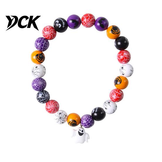 Soft Gentle Sound Pendant Necklace Halloween Beaded Pet Necklace, Wooden Bead Cat Collar, Pumpkin or Ghost Stylish Contrast Color Accessories