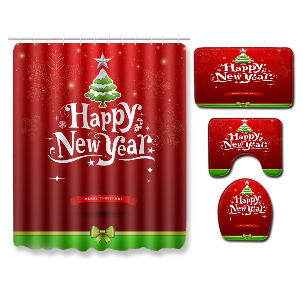 Christmas Home Door Mat Bathroom Shower Curtain Floor Mat Combination Four-Piece Set Bedroom Living Room Carpet