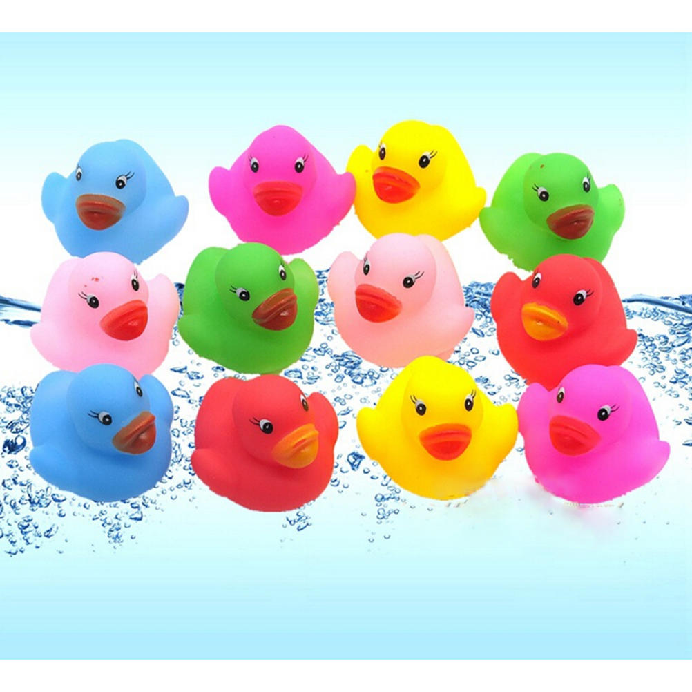 12 Pcs Colorful Baby Children Bath Toys Cute Rubber Squeaky Duck Ducky