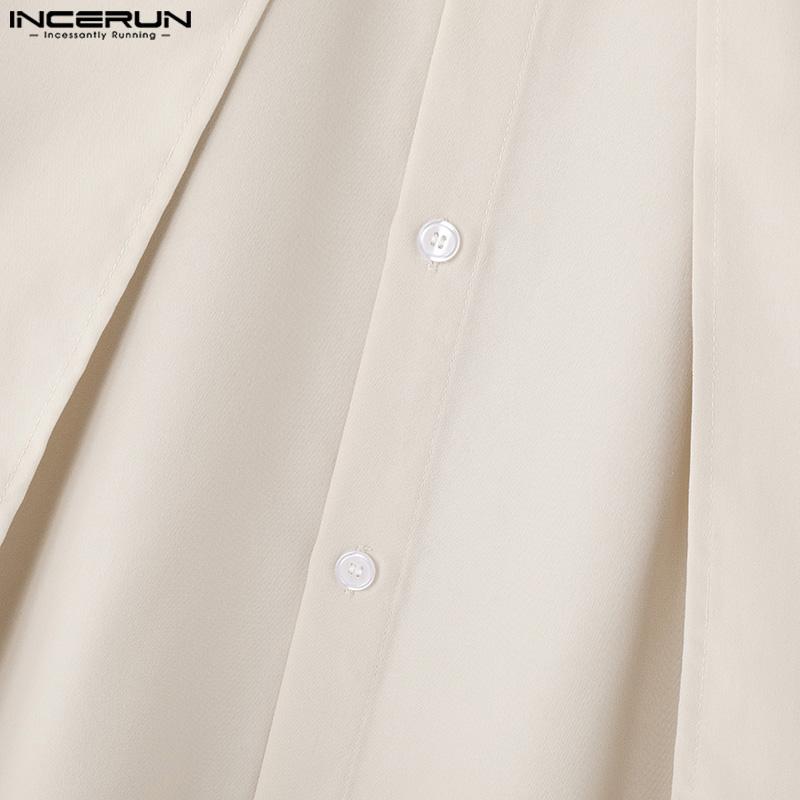 INCERUN Мужская весенняя накидка с длинным рукавом на пуговицах, нестандартные рубашки, топы