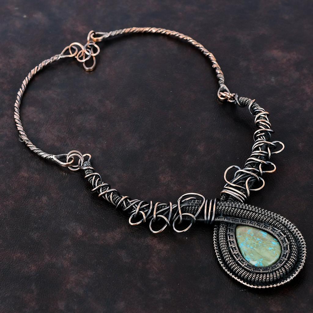 Chrysocolla Gemstone Necklace Copper Wire Wrapped Necklace Handmade Necklace Copper Jewelry Adjustable Necklace Gift For Mom Amazing Jewelry