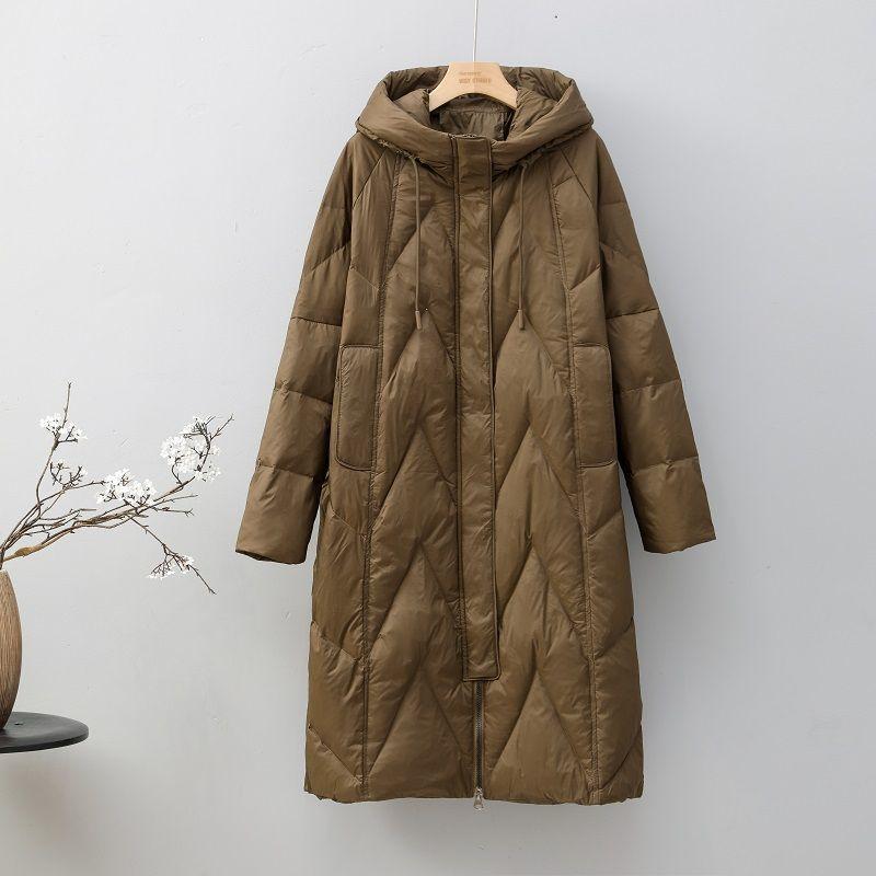 Средняя и длинная куртка-пуховик 2024 года, новинка зимы, литературная мода, повседневная, с капюшоном, на шнуровке, однотонная, белая куртка-пуховик большого размера