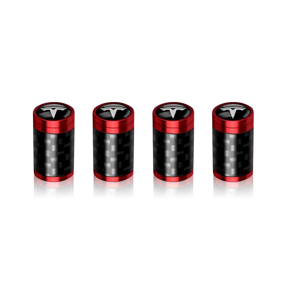 CRCUD1 4Pcs Car Carbon Fiber Wheel Tire Valve Caps Stem Case For Tesla Model 3 Model S X Roadster SpaceX Cybertruck Coil Mod Model Y