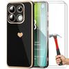 Case for Xiaomi Redmi Note 13 Pro 5G (not for 4G), Black Hybrid Silicone with Love Heart Pattern Plated + 2 Tempered Glasses