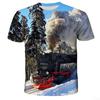 Train Pattern 3D Digital Printing Men's Casual and Comfortable Round Neck Short Sleeved T-shirt