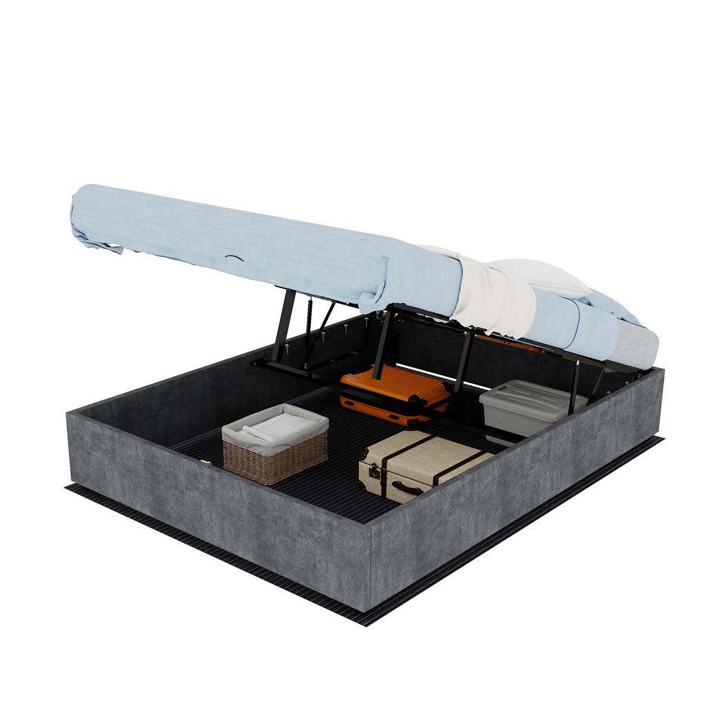Modern minimalist bed frame, 140*200CM, gray, Dutch velvet material, with gas lift rods, excluding headboard and mattress.