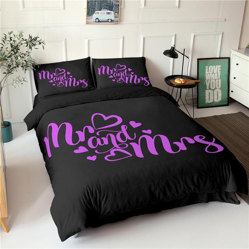 Черно-белый пододеяльник Queen/King/Full Size Mr and Mrs Комплект постельного белья из 3 предметов Мягкий микрофибровый парный романтический пододеяльник