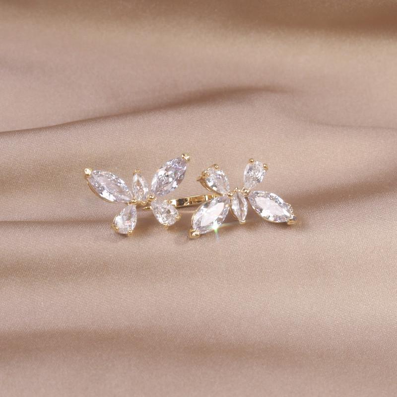 Корейская мода ювелирные изделия 14K настоящее золото гальваническое цирконовое кольцо бабочка роскошное женское свадебное выпускное вечернее кольцо