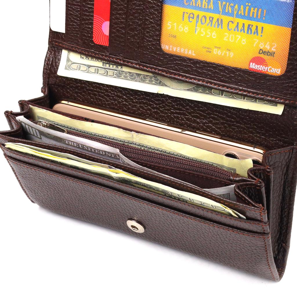 Женский удобный кошелек из натуральной зернистой кожи CANPELLINI Wallet 21654 Коричневый