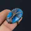 Tree of Life Neon Blue Apatite Gemstone Copper Wire Wrapped Handmade Jewelry Ring For Gift