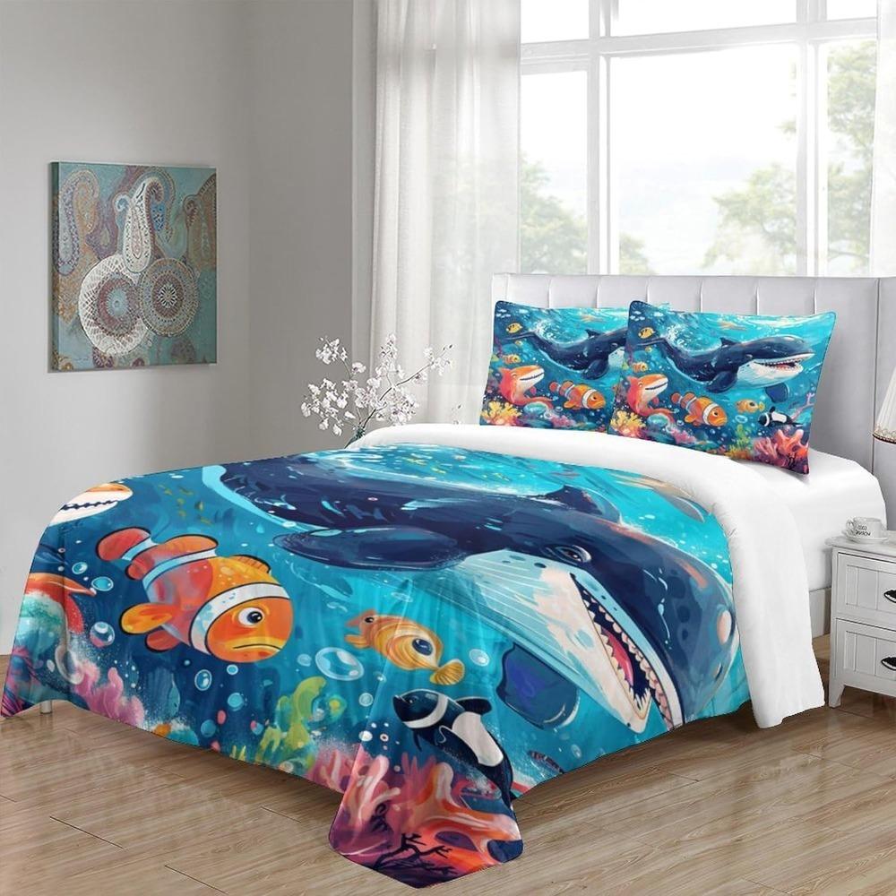 Мультяшный комплект постельного белья с китами, мягкое пододеяльник из микрофибры, на молнии и наволочка, детский/взрослый пододеяльник в подарок