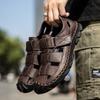 Сандалии Мужские Уличные Кожаные Туфли с Отверстиями Большого Размера Повседневные Дышащие Полые Пляжные [Натуральная Коровья Кожа]