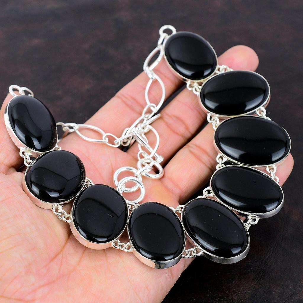 Ожерелье из черного оникса ручной работы, новейший дизайн, ювелирные изделия, ожерелье из стерлингового серебра 925 пробы, ожерелье из драгоценных камней, регулируемая цепочка, ожерелье, подарок для матери