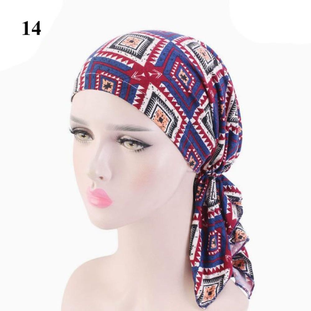 Floral Print Turban Women National Wind Cotton Hat Bandana Chemotherapy Hat Sleep Caps Beanies Headwrap Fashion Casual