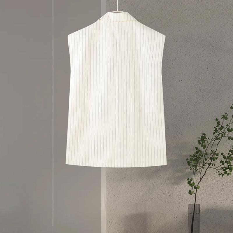 Модные женские костюмы с полосатым жилетом и брюками, без рукавов, с отложным воротником, женский комплект из 2 предметов, весна-лето 2025, повседневный