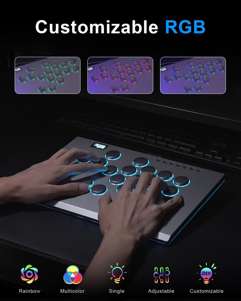 SIXSIR Leverless Arcade Stick Game Controller Large Slim Aluminum Alloy Template 16 Key Crystal Low Profile Switch Custom RGB Leverless Controller for