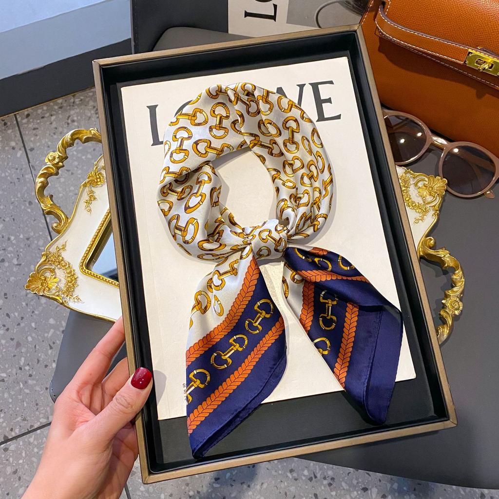 Small Silk Scarf Women'S Versatile High-End Decorative Square Scarf Professional Small Scarf Simulation Silk Korean Version Streamer Bag