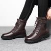Men's High Top Leather Martin Boots - Cowhide, Winter Plus Velvet, Non-Slip, Thick Warm Cotton, Snow Work Boots
