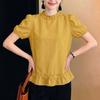 ZANZEA Женская повседневная однотонная блузка с круглым вырезом и коротким рукавом