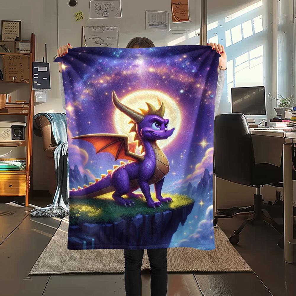 1PC Spyro the Dragon Print Flannel Blanket, High quality Comfortable for All Seasons, Home Decor, Warmth and Comfort, Perfect for Christmas Gifts