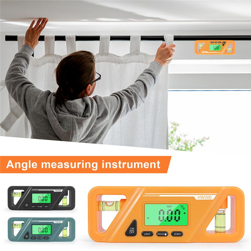 HW-300 Digital Inclinometer Angle Finder Gauge Spirit Level Bottom Magnet Data Hold Bright LCD Display Compact Inclinometer