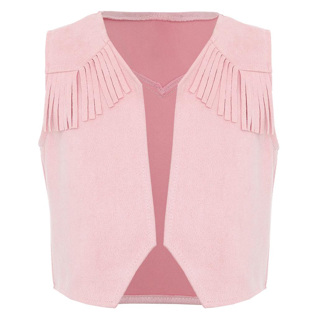 Boys Western Cowboy Vest Pointed Hem Fringe Decor Open Front Design Cosplay Halloween Costume