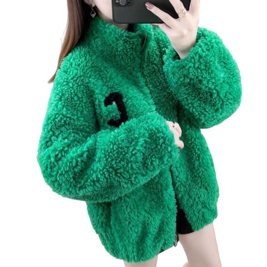 Winter Lady Coat Thickened Double-sided Faux Fleece Solid Color Stand Collar Neck Protection