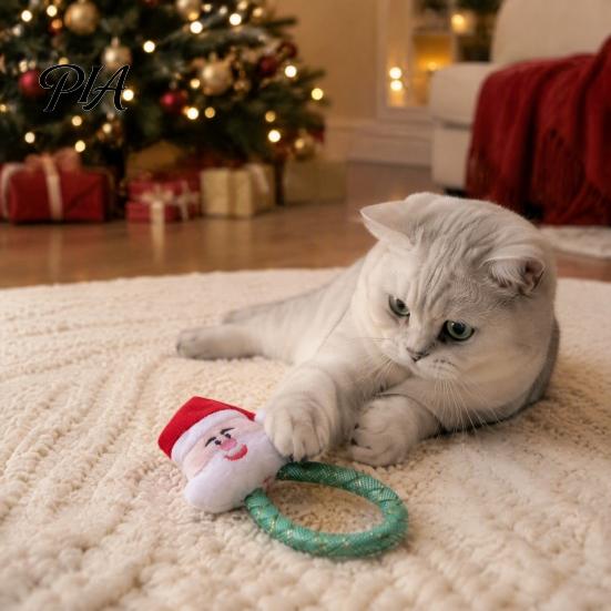 Christmas Pet Gifts Catnip Toy for Indoor Cats, Stuffed Cat Chew with Mesh Interactive Toys Tube, Flexible Tube Bell Kittens Holiday Gift