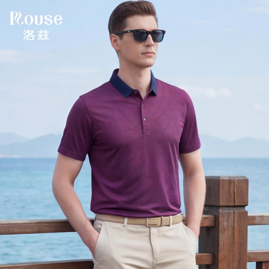 Lodz [Lyocell&Mulberry Silk] Summer Men's Dark Pattern Contrast Collar Polo Shirt