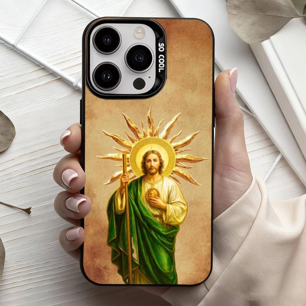 S-San-N J-Judas T-Tadeo-O ART Чехол для телефона для iPhone17,16,15,14,13,12,11 Plus,Pro Max Черный Конфетный Посеребренный Чехол