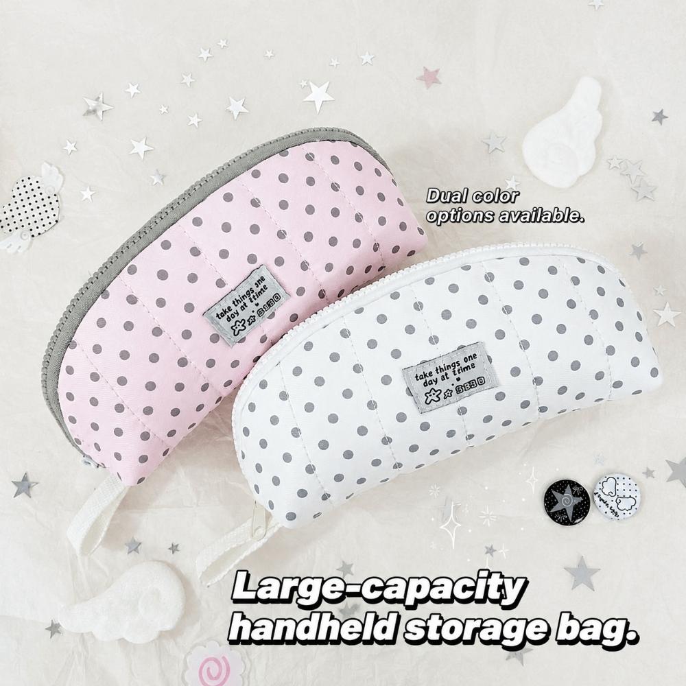 Polka Dot Print Pencil Case Shell Shaped Pencil Pouch Multi-Purpose Stationery Pouch Students